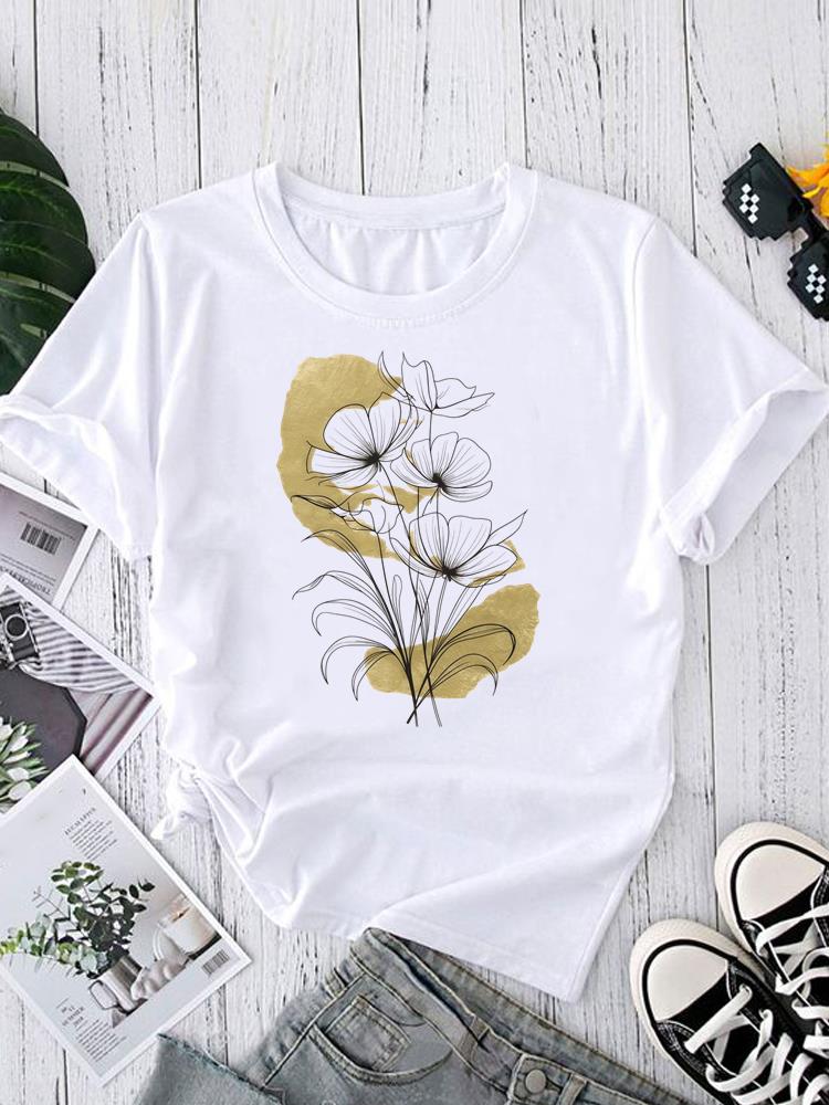 (Азиатский размер) Женский топ T-shirt тренд с перьями милый Принт Короткий рукав Футболки Мода Женский Повседневный Круглый вырез Графическая футболка