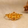 Hexagon and Baguette Citrine Ring – Art Deco Yellow Gemstone Ring - Gold Plated 925 Sterling Silver Jewelry Gift