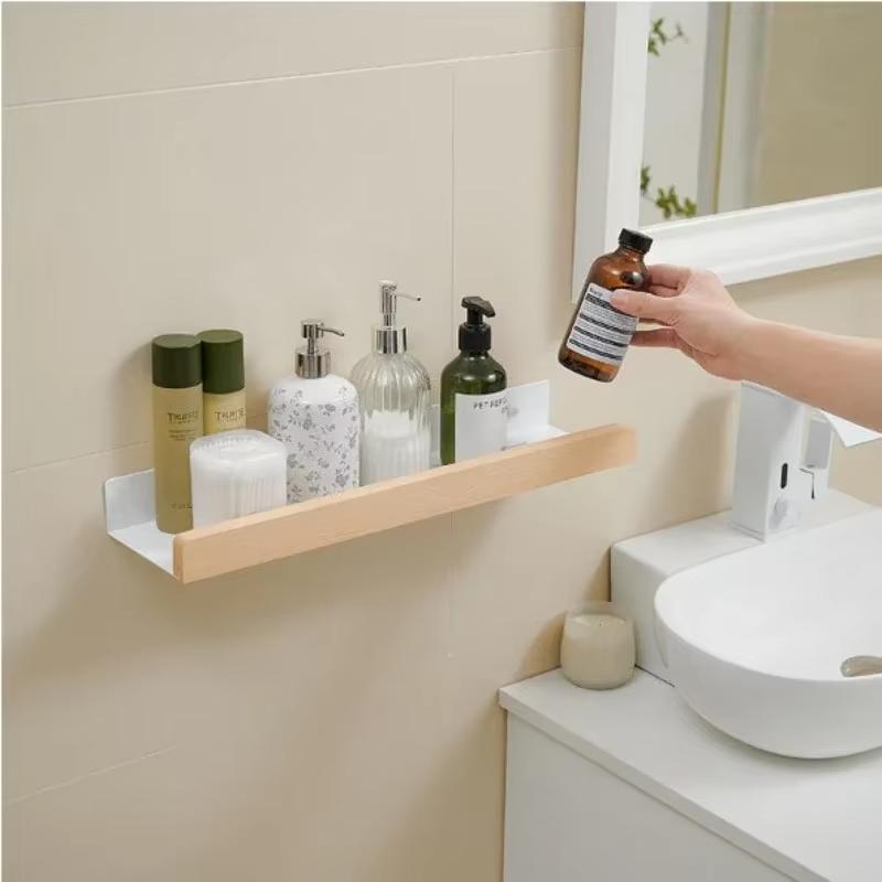 Wood Aluminum Waterproof for Bathroom Shelf Shelves Shampoo Makeup Storage Holder Accessories Kitchen Sorage Bath Accessories