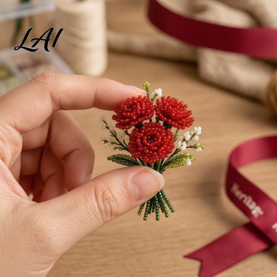 Handmade Flower Bouquet 3D Beading Kit America 250th Anniversary Beaded DIY Small Kit Bead Art Set for Adults Beginners Office Decoration Craft