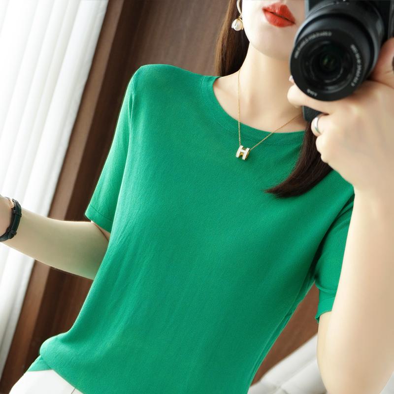 Женская вязаная футболка MODERN NEW SAGA, летняя вязаная рубашка, футболки с короткими рукавами, пуловер с круглым вырезом, вязаные топы