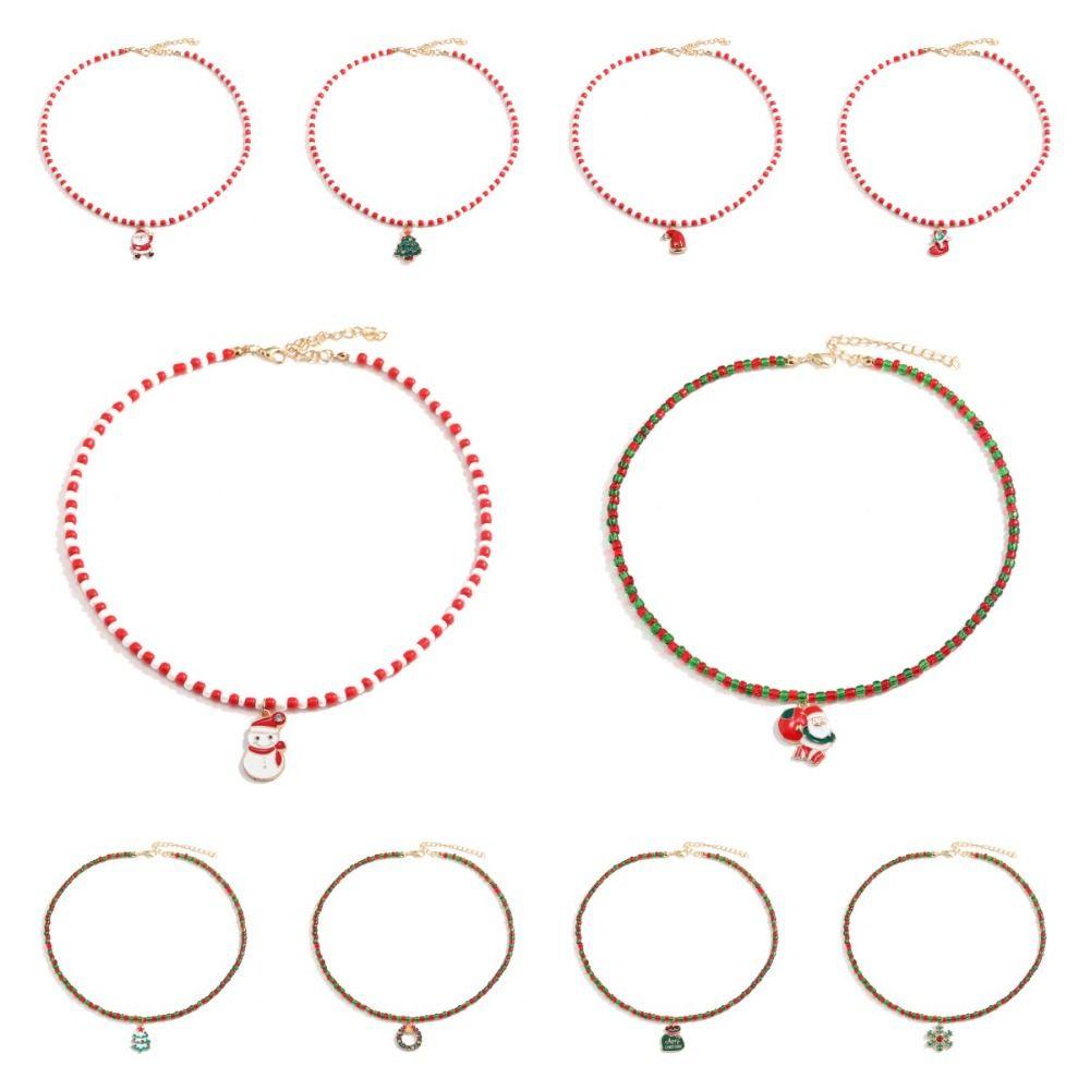 Санта Рис Цепочка из бисера Цепочка на ключицу Мультяшный кулон Чокер Универсальное Рождественское ожерелье Женское
