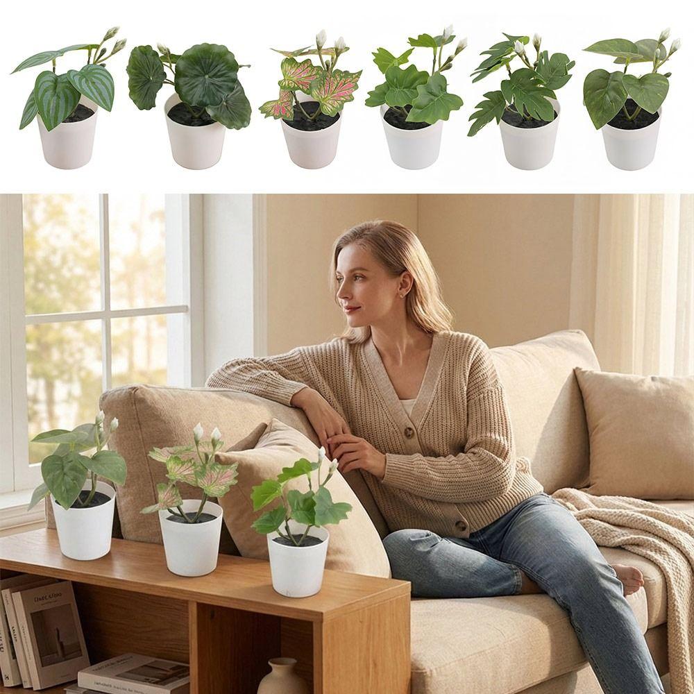 White Flowerpot Green Plant Potted Green Simulation Plant Potted Creative Desktop Ornament Balcony