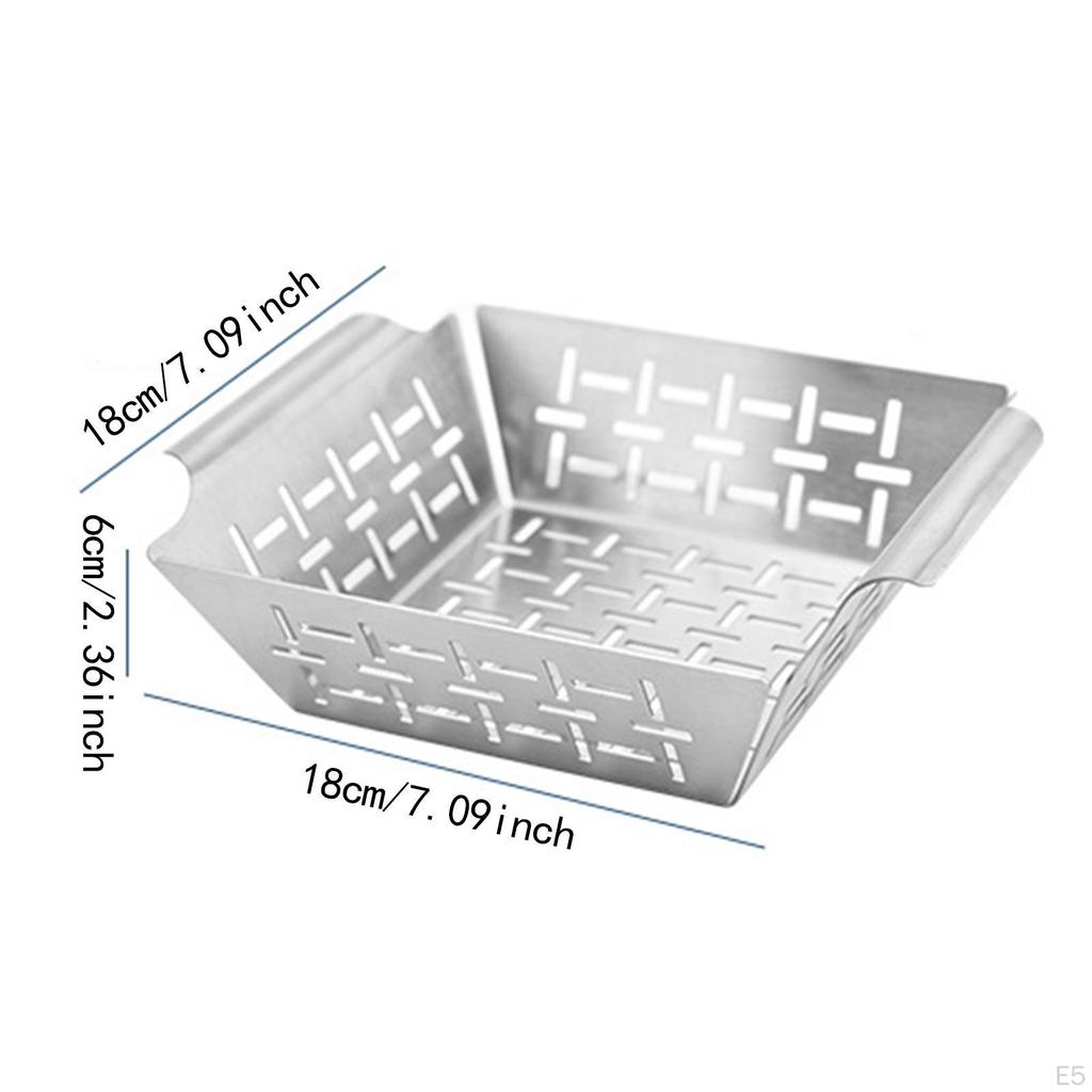 BBQ Veggies Grill Basket Accessories for Barbecue Curved Handles Rust Resistant Deep Tray