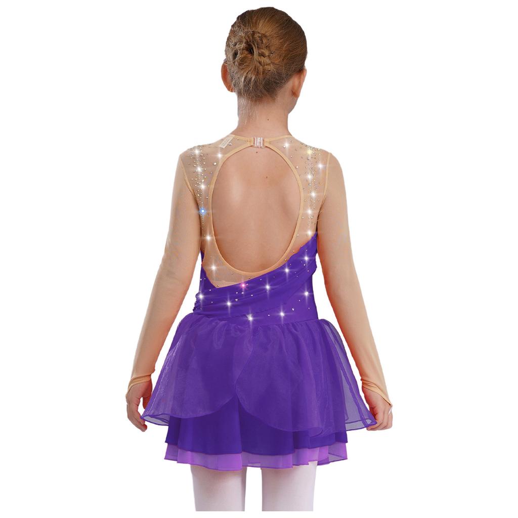 Girls Figure Skating Performance Costume Sparkly Rhinestones Lyrical Dance Dress