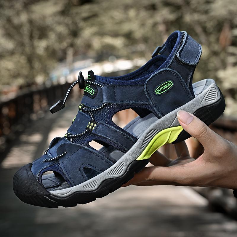 Кожаные мужские пляжные сандалии для воды, летние уличные повседневные спортивные сандалии с закрытым носком, нескользящие мягкие походные забродные кроссовки