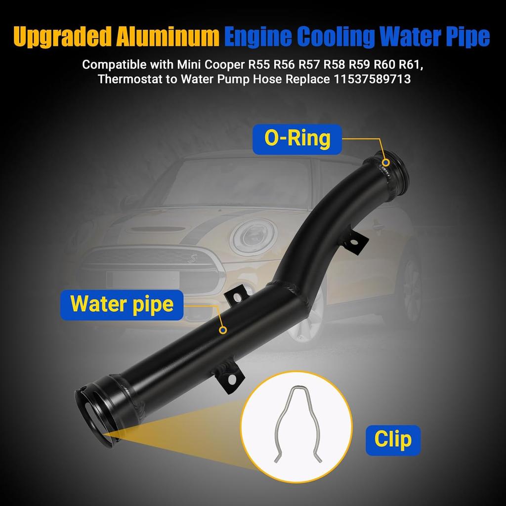 Улучшенный алюминиевый патрубок системы охлаждения двигателя, совместимый с Mini Cooper R55 R56 R57 R58 R59 R60 R61, Замена шланга от термостата к водяному насосу