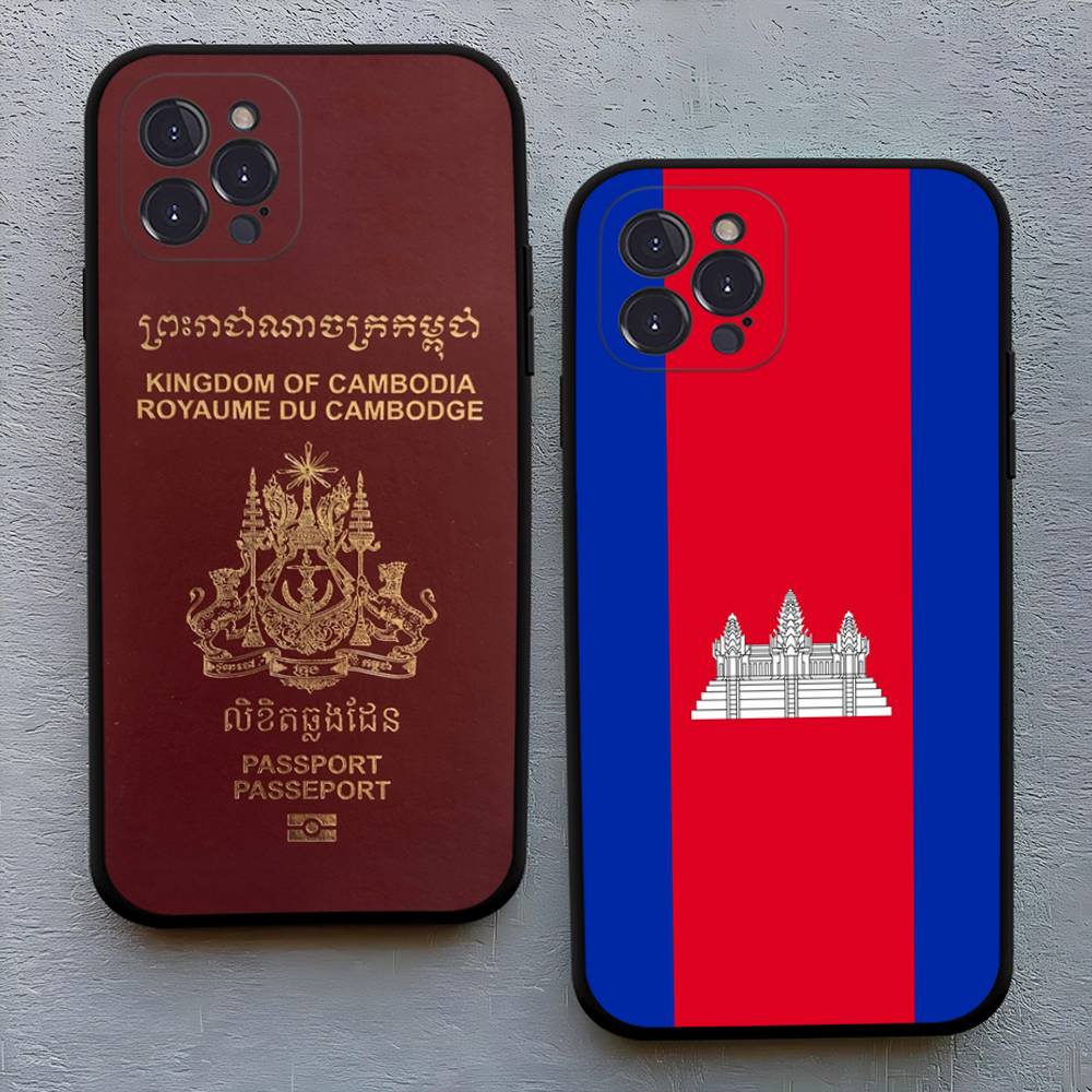Cambodia Flag Black Matte Phone Case For iphone 17 Air 16 15 14 13 12 11 Pro Max Plus Back Cover TPU Soft Case
