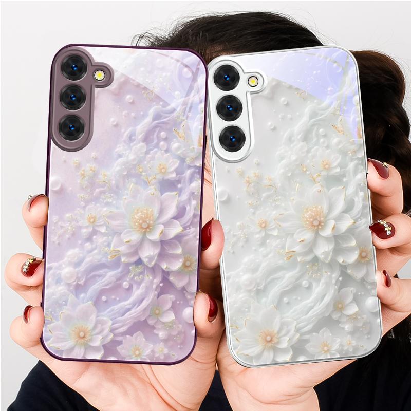 Красивые белые цветы Для Samsung S26 S22 S8 S9 S10 S20 Ultra S21 Pro S22 Plus S23 FE S24Ultra S25 Edge S24+ Стеклянный чехол для телефона