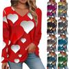 Spring Autumn V-neck Digital Printed Casual Loose Long Sleeved Women's T-shirt Top Pullovers & Long Sleeves (women’s)