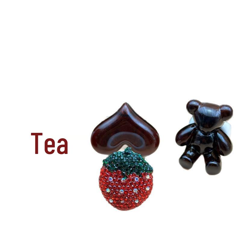 Кольцо с бриллиантами в форме сердца и медведя - Милые клубничные украшения Рождественский подарок