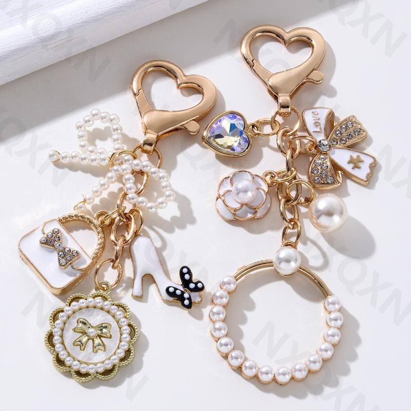 Милая круглая сумочка с бантом, эмалевый брелок с цветком, элегантный брелок-сердечко для женщин, девочек, ручная работа, хороший подарок, DIY украшение