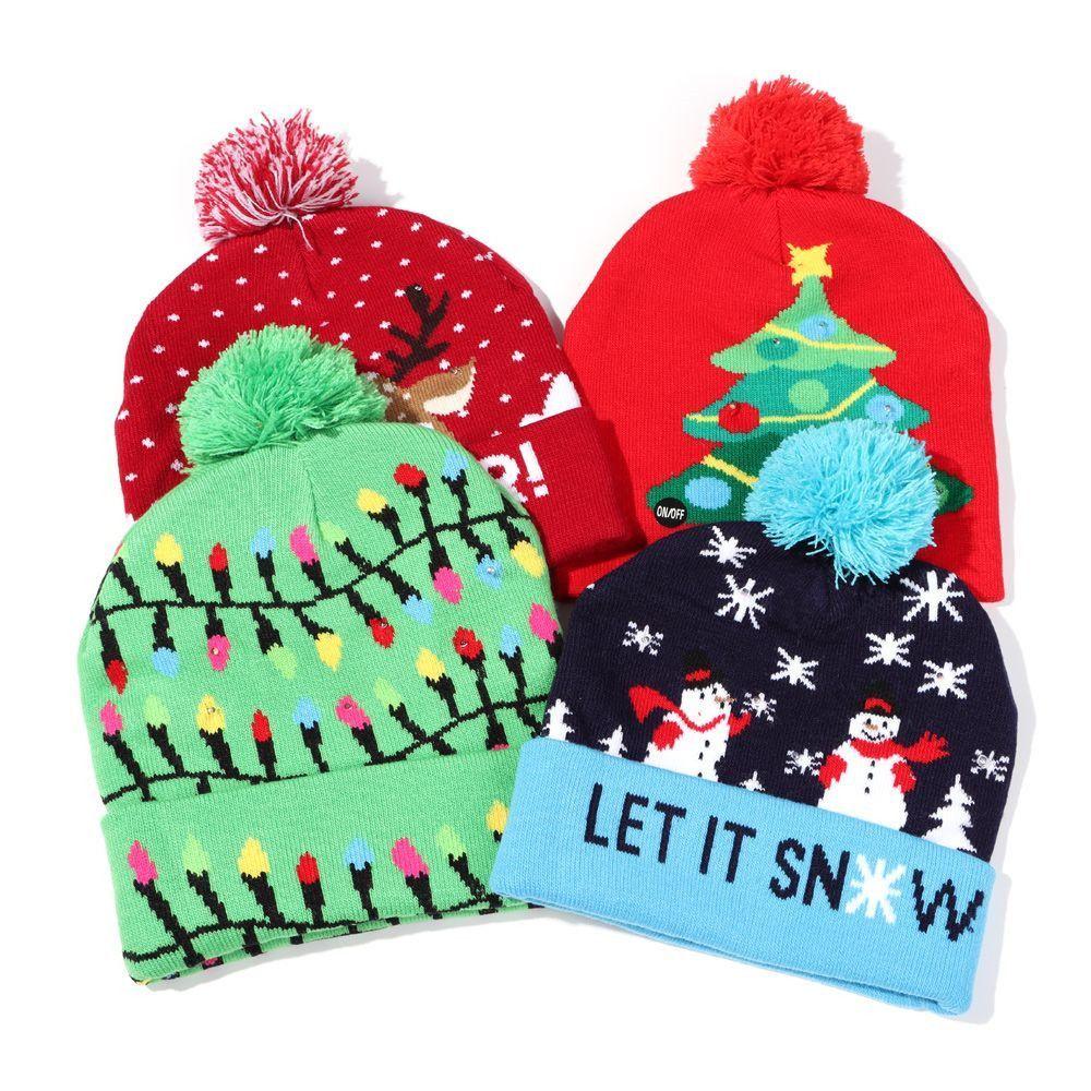 Christmas Gift Light Up Cartoon Christmas Hat LED Hat Sweater Beanie Knitted Cap