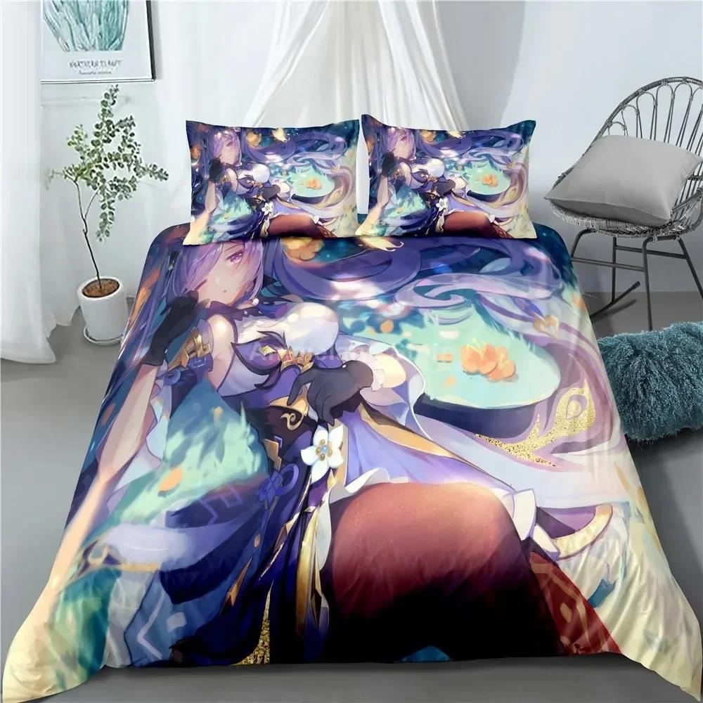 3D-принт аниме Genshin Impact Keqing комплект постельного белья мультфильмы пододеяльник комплект стеганое постельное белье для детей мальчик декор постельное белье