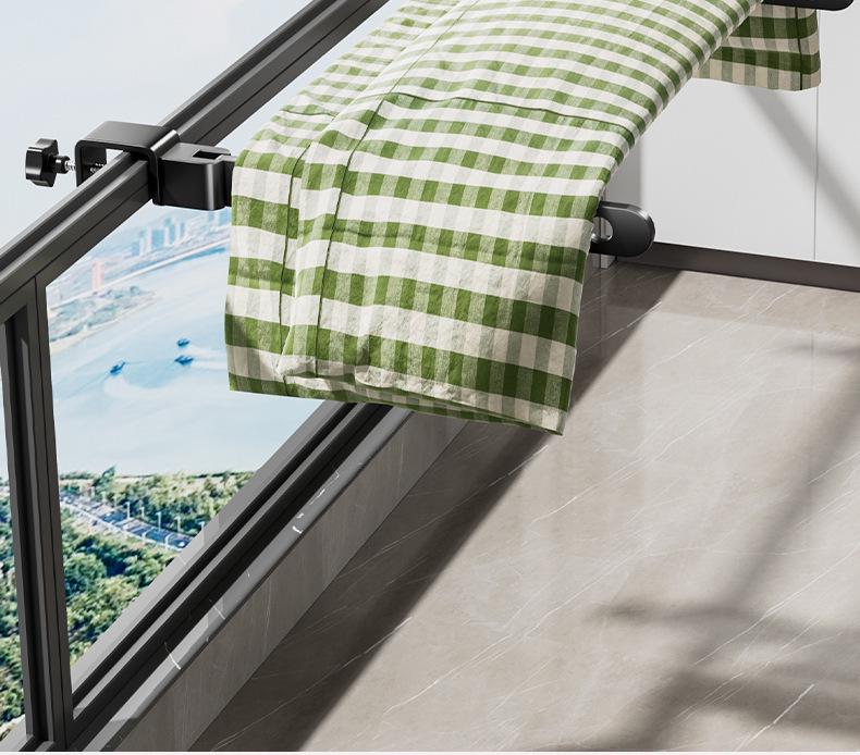 Aluminum Balcony Clothes Drying Rack with Snap-On Anti-Theft Clips for Window Frames - No Drilling Needed