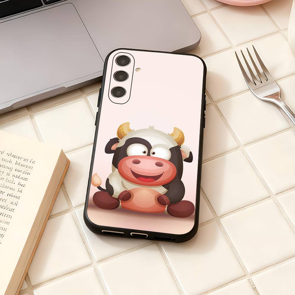 Cute cartoon black and white cow For Samsung Galaxy S23 S24 S25 Ultra S22 Plus S21 Black Soft Case Waterproof Soft Case
