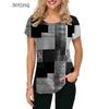 Женские футболки в клетку с геометрическим рисунком и короткими рукавами, женская футболка с 3D принтом и принтом, летние повседневные женские топы большого размера, футболки