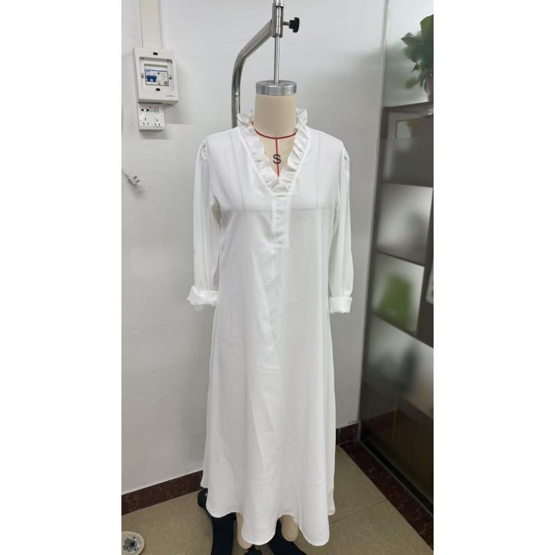 2026 Solid Color Long Sleeve Dress Loose Fit V Neck Maxi Women