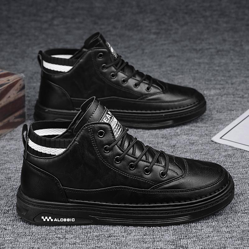 High-top shoes winter velvet thickened warm cotton shoes fur integrated labor insurance casual leather shoes