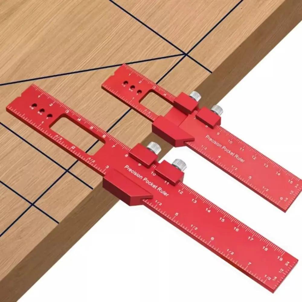 Aluminum Alloy Carpentry Marking Ruler High-Precision T-Type Measuring Tool Inch Metric Multi-function T-Type Scribing Ruler