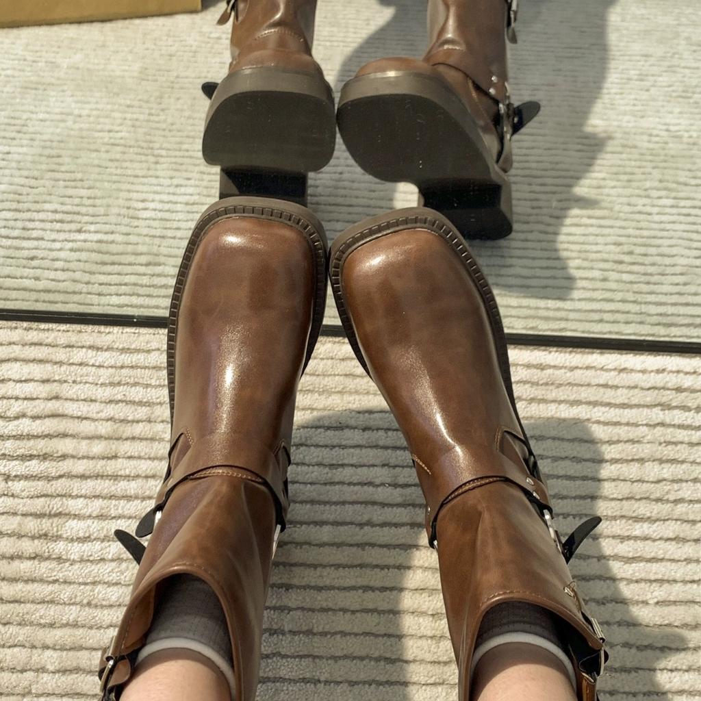 Women's Ankle Boots Autumn Work Fashion Elegant Punk Black Low Heel Round Toe Leather