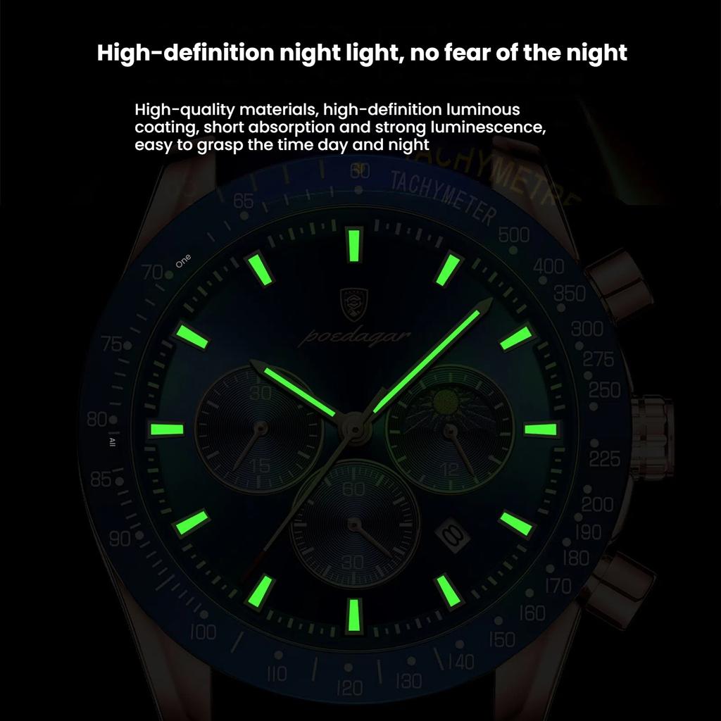 Новые мужские кварцевые часы с тремя очками, шестью иглами, водонепроницаемые, светящиеся спортивные часы с календарем
