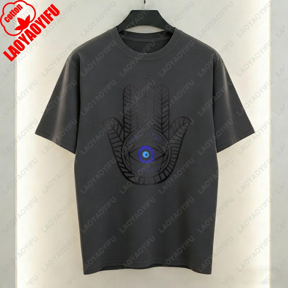 Hamsa Hand Evil Eye Women TShirt Boho Protection Graphic Tops Luck Casual Style Cotton Tee Vintage Classics Clothes for Women