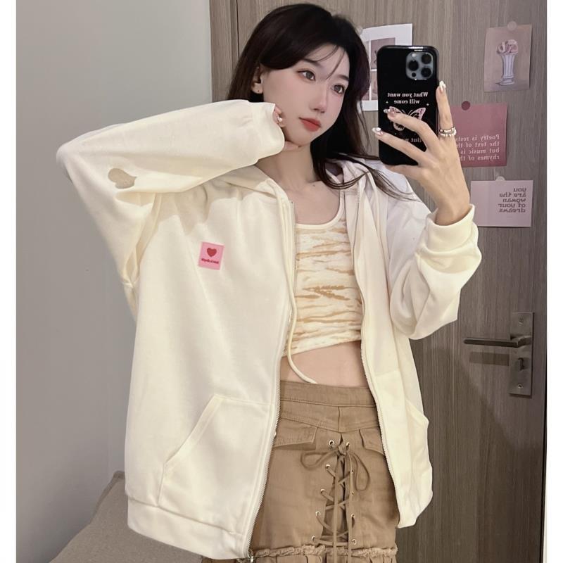 Осеннее новое корейское женское платье в студенческом стиле с вышивкой в ​​стиле любовь, толстовка с капюшоном, кардиган, повседневная куртка, топ