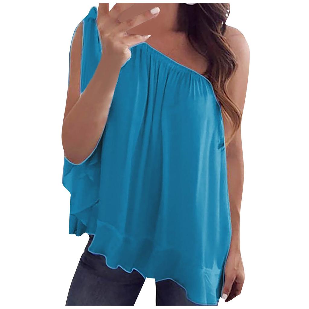 Women Fashion Chiffon Off Shoulder T-Shirt Sleeveless Casual Tops Blouse