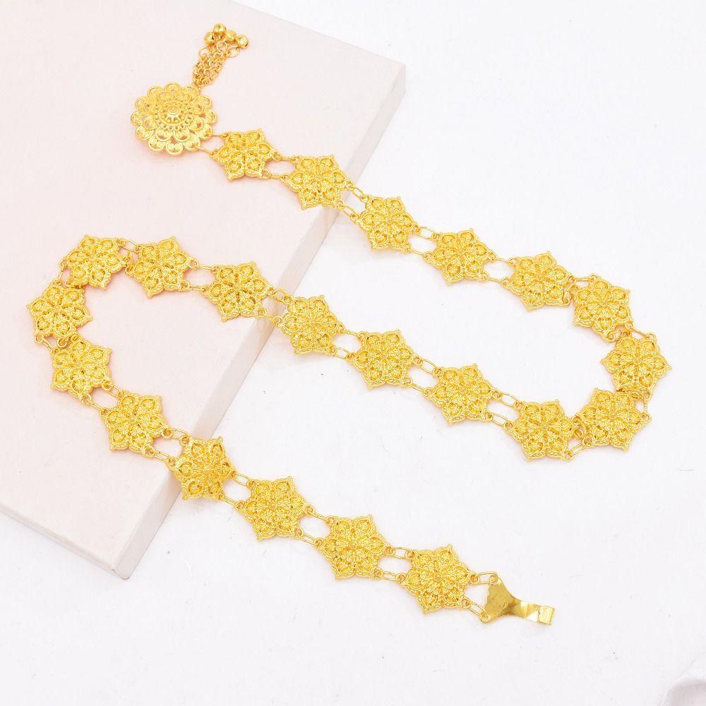 Тайский Турецкий Полый Цветочный Цепочный Пояс Индийский Танец Живота Металлический Пояс Золотого Цвета Цепочка на Талию