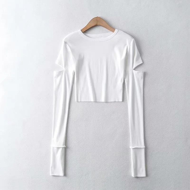 Футболка с длинным рукавом Dynamic Girl Slim Sexy, женская, с круглым вырезом, с открытыми рукавами и высокой талией, короткий топ