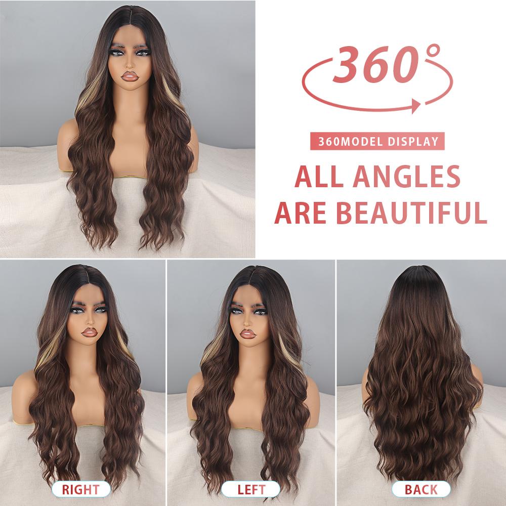 MERISIHAIR Женский длинный темно-светло-коричневый натуральный волнистый парик с омбре без челки, натуральный волнистый парик из синтетического волокна