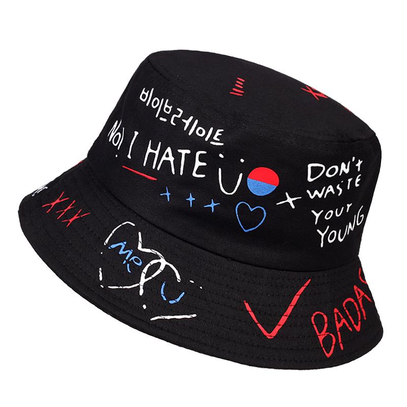 Alphabet Graffiti Print Fisherman Hat Fashion Outdoor Sunshade Fishing Hat Casual Cotton Bucket Hat