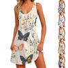 Women's Casual Fashion V-neck Sleeveless Floral Print Side Pocket Dress