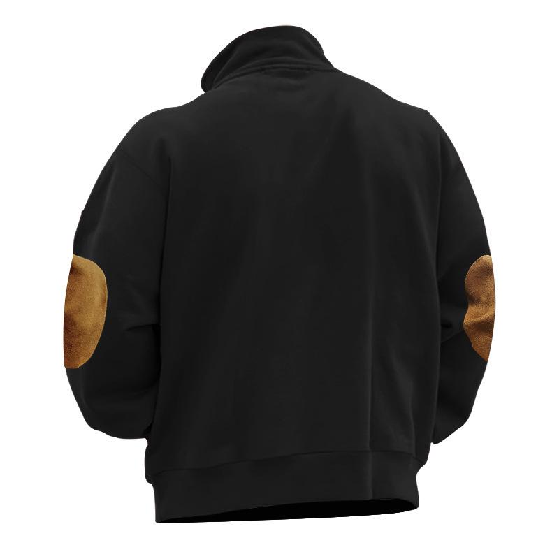 Осенняя толстовка мужская уличная повседневная вышивка цветные блоки воротник стойка длинный рукав толстовка