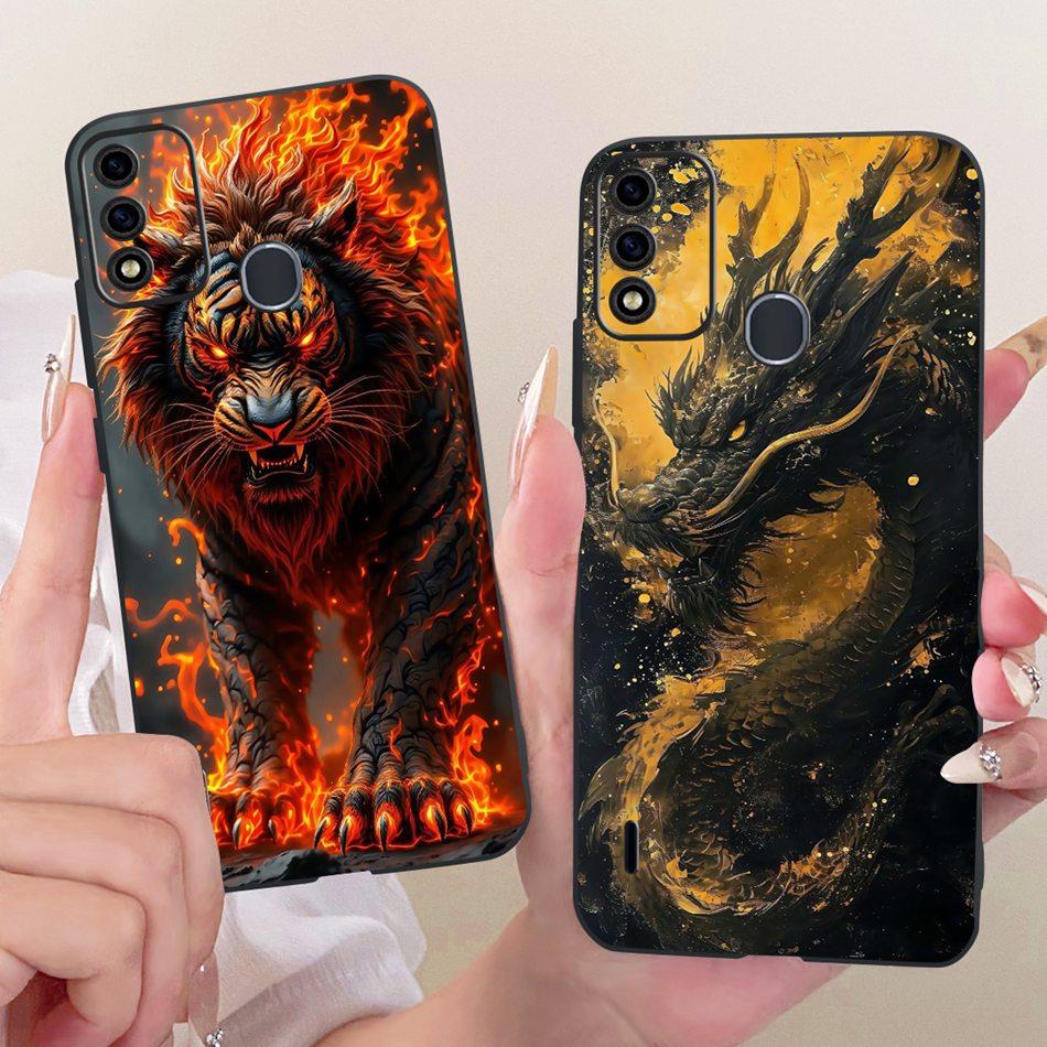 For ITEL A48 Cool Dragon Tiger Pattern Phone Case For Itel A48 Black Silicone Soft Cases
