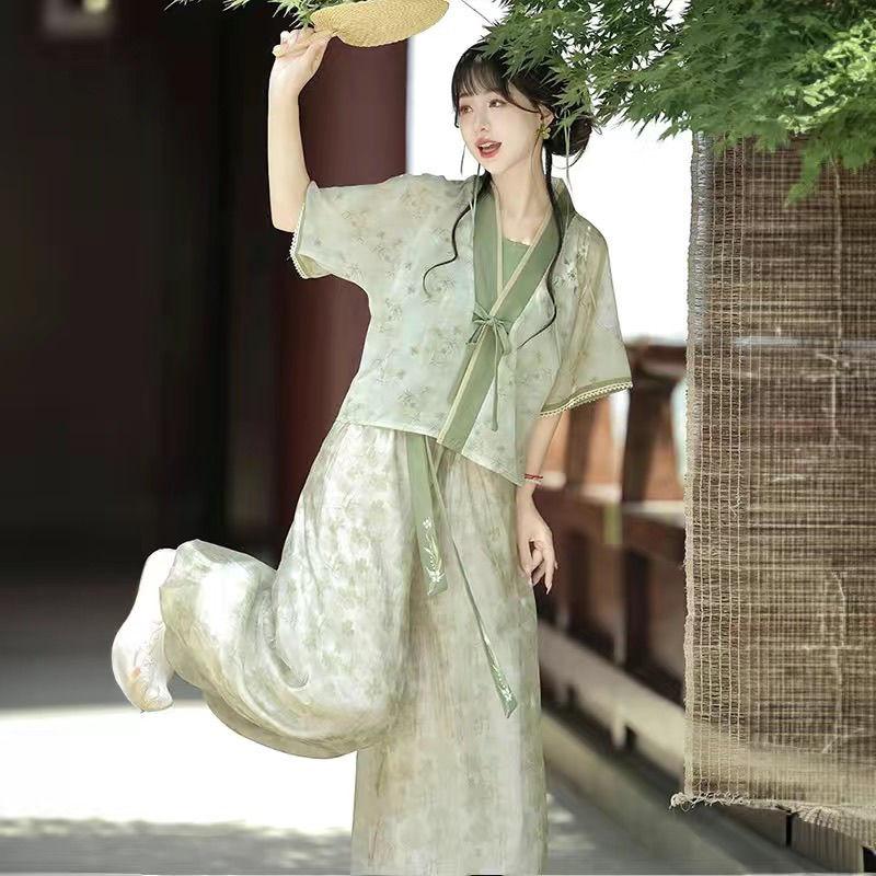Шаровары Hanfu в китайском стиле династии Тан с маленьким жасмином и повседневный летний костюм Tang Bei Zi