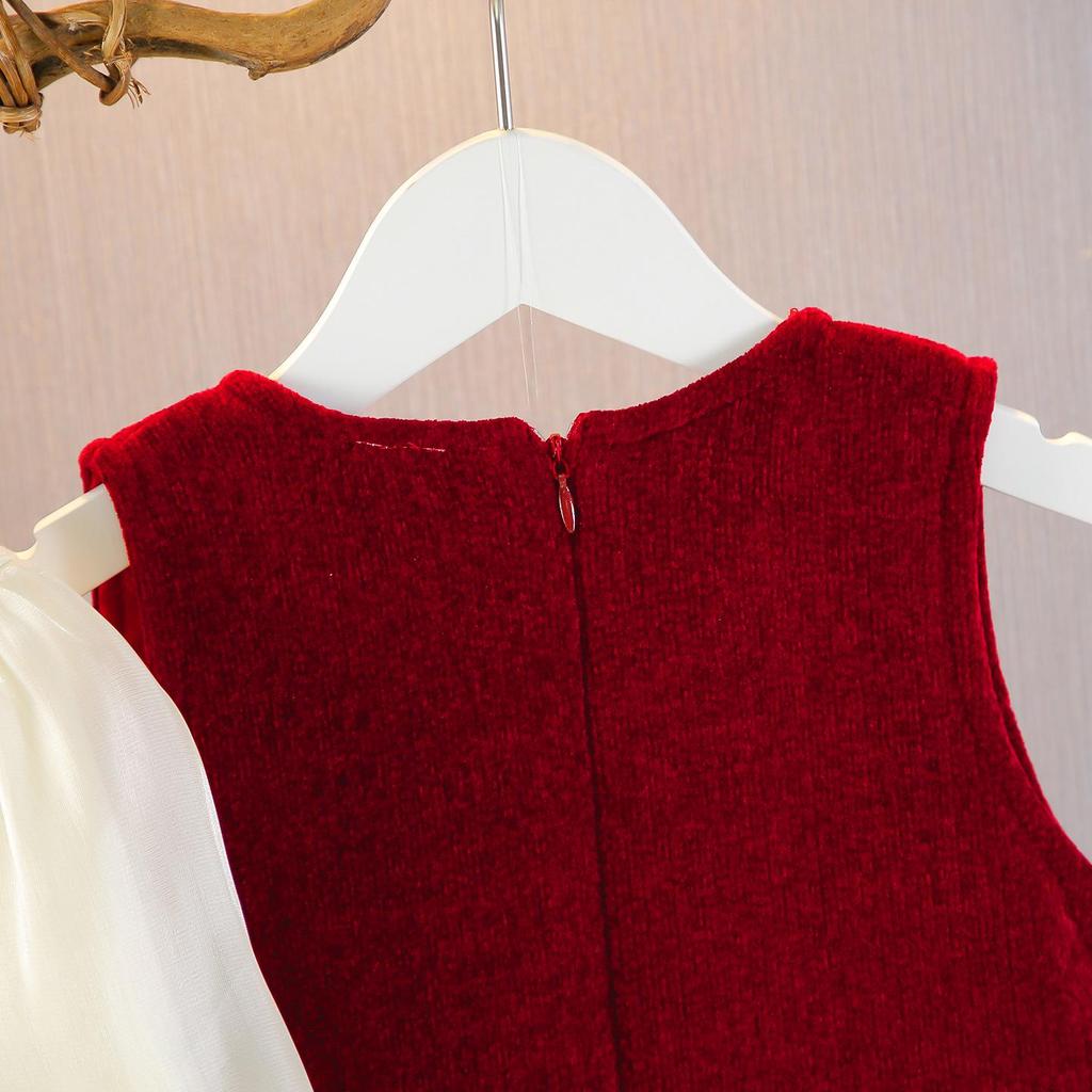 Autumn/Winter 2025 Girls' Fleece-Lined Dress Set: Trendy Party Outfit for One-Year-Olds