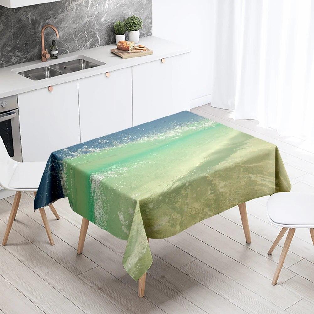 Beach Tablecloth Seaside Scenery Anti-fouling Waterproof Rectangular Kitchen Dining Table Home Decoration
