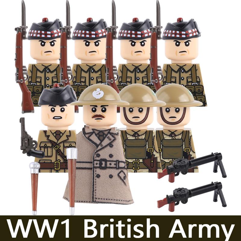 MOC Военная Серия WW1 Прусский Британский Солдат Фигурки Строительные Блоки Армия Пехотинец Воин Рюкзак Аксессуары Кирпичики Игрушки