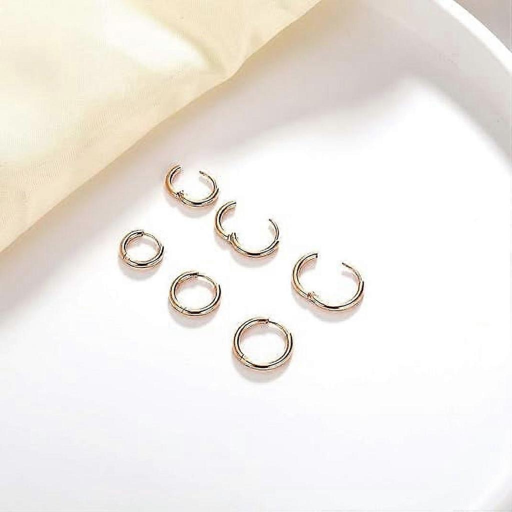 Cterwk 4 Pairs 14K Gold Plated Huggie Hoop Earrings for Women Men, Minimalist Gold Huggie Hoop Earrings, Rose Gold