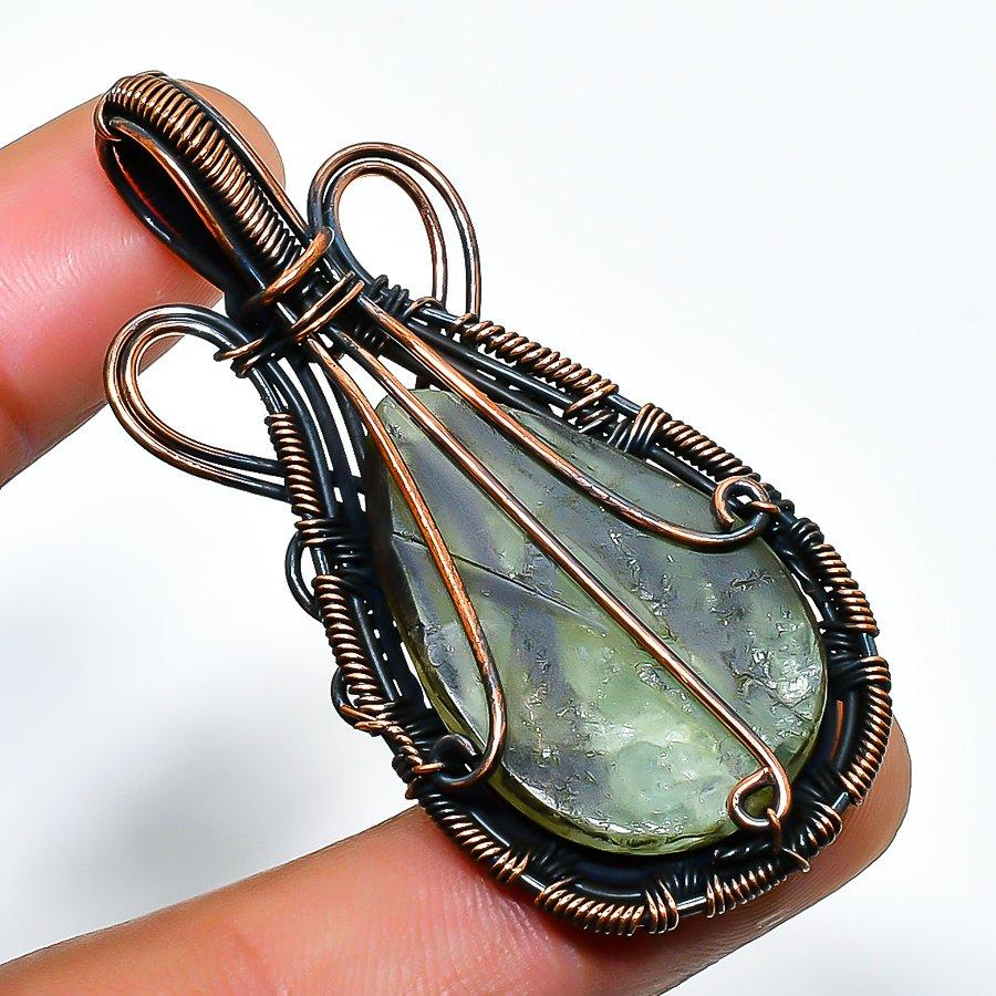 Ювелирный кулон ручной работы из медной проволоки с аквамарином и драгоценным камнем 2,17 дюйма