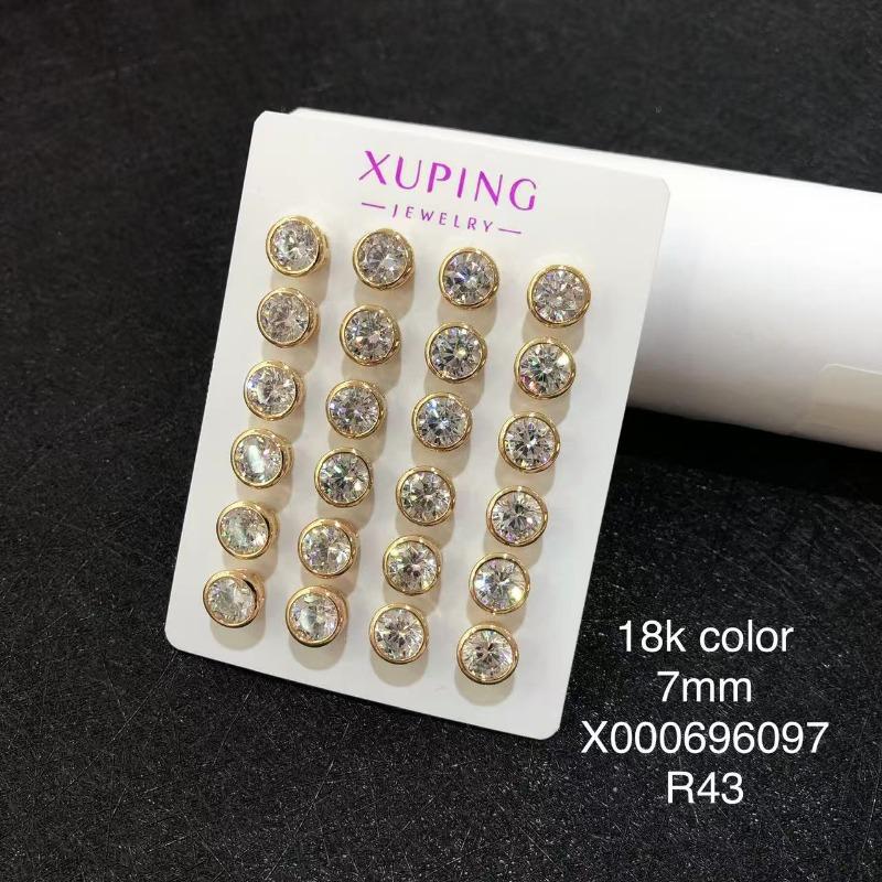 Ювелирные изделия Xuping, серьги-гвоздики, серьги-клипсы из сплава с покрытием k-цвета, с мульти-цирконами, в европейском и американском стиле, модные и универсальные серьги.
