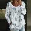 Женский повседневный модный свободный топ с круглым вырезом и цветочным принтом, с длинным рукавом
