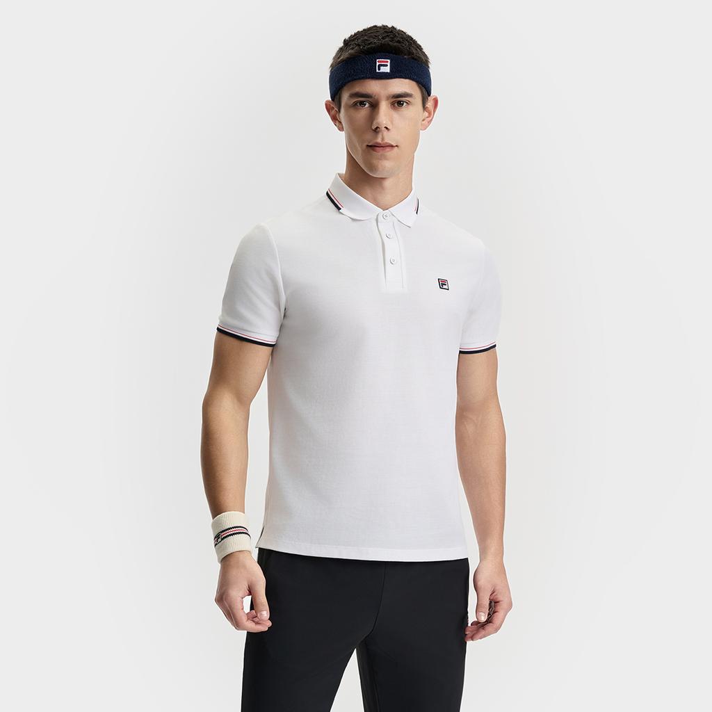Fila Athletics Tennis Fashion Comfortable Simple Casual Sports Knit Short Sleeve Polo Shirt Men Tops Jade-White A11M523146F-WT