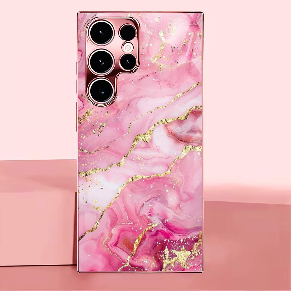 Текстура розового золота Мадам пинк Стекло Чехол для телефона для Samsung Galaxy S26 S25 S24 S23 S22 S21 FE Ultra Plus Ударопрочный Женский