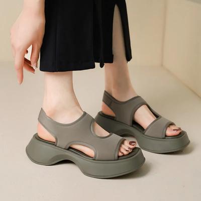 Женские летние сандалии 2024 года, новый стиль, мода, простая повседневная эластичная ткань, открытый носок, мягкая подошва, римская пляжная обувь для женщин