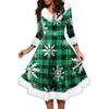 Women's Fashion V-neck Casual Fit Christmas Print Party Long Sleeve Dress