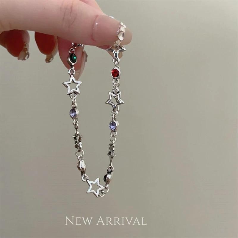 Модный блестящий розовый браслет со стразами и сердечками для девочек Y2K, нежный элегантный регулируемый браслет в стиле феи, женские вечерние ювелирные изделия, подарок