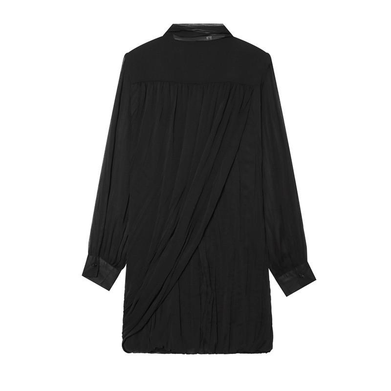 2026 Womens Long Sleeve Short Dress With Draped Pleats Slim Fit V-Neck Street Style
